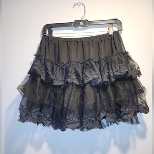 Pink Cattlelac Black Ruffled Lace Mini Skirt - Women L NWT